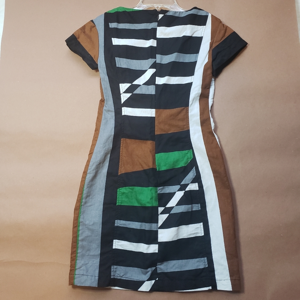 Derek Lam Geometric Color Block Linen Dress Size 2 - Picture 2 of 5